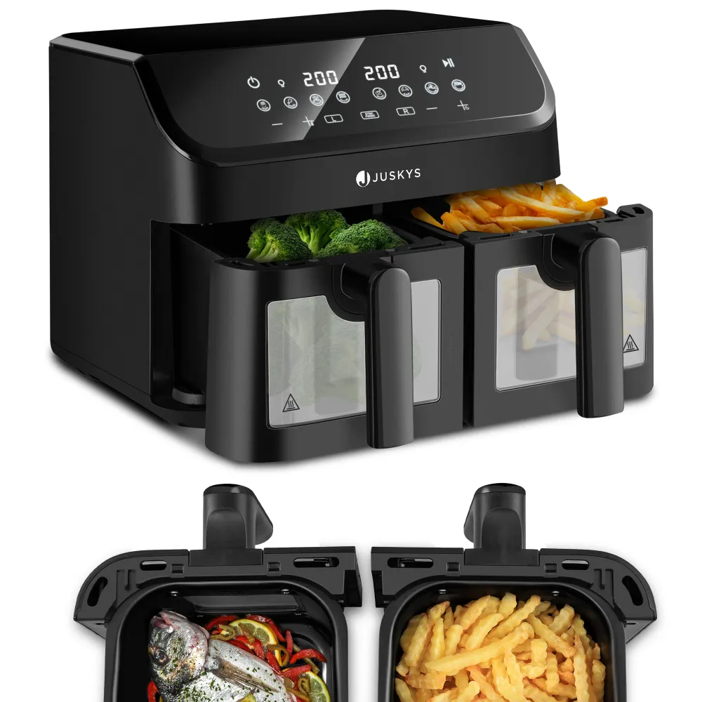 Dubbele Airfryer - Heteluchtfriteuse - 9 liter -9 Kookprogramma's Hosel