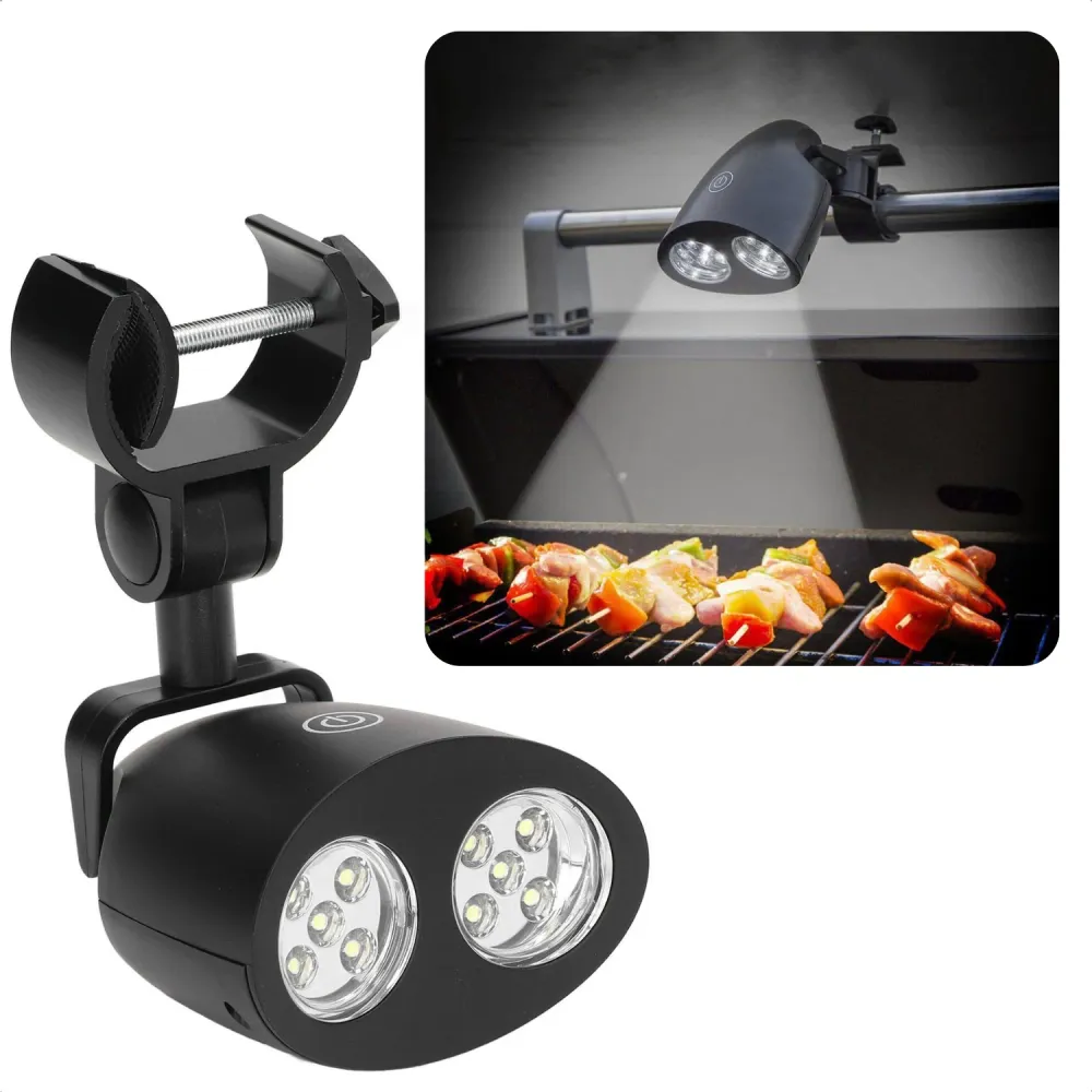 Cheqo® LED BBQ Lamp met Verstelbare Klem - Buitenverlichting voor Terras en Parasol - 2 Lichtbundels met 5 LED's - Kantelb...