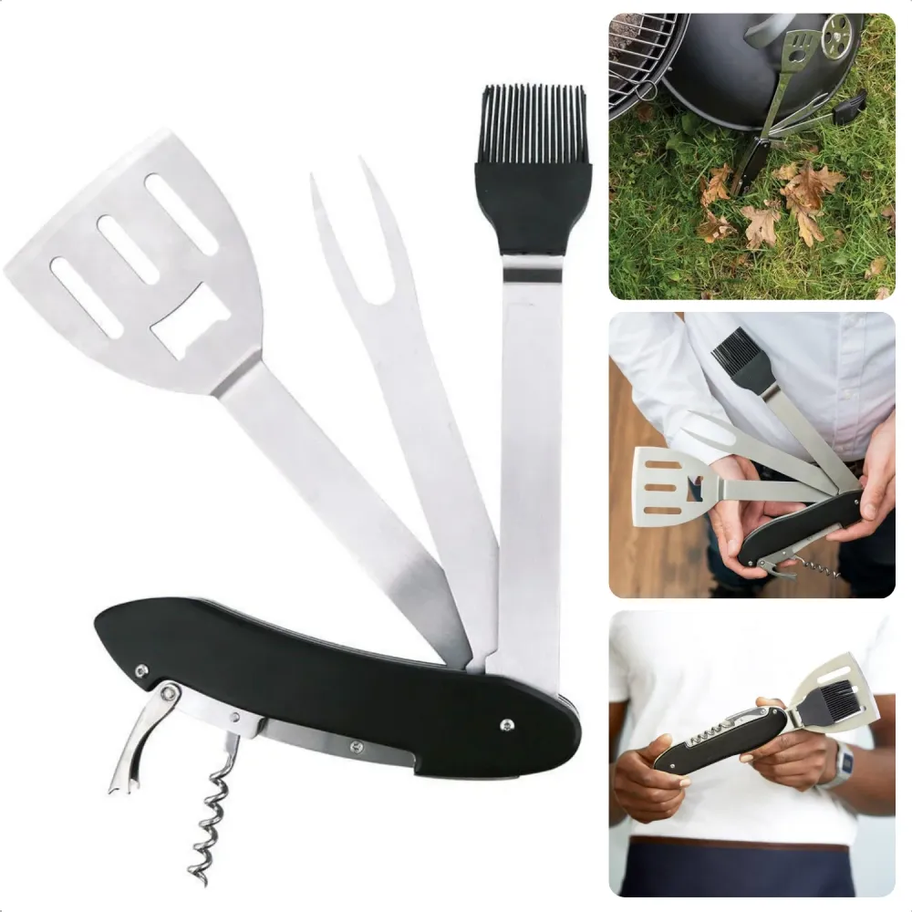 Cheqo® Multifunctioneel BBQ Gereedschap - BBQ Tang - 5--1 Barbecue Gereedschap - Grill Accessoire - Handig en Inklapbaar -...