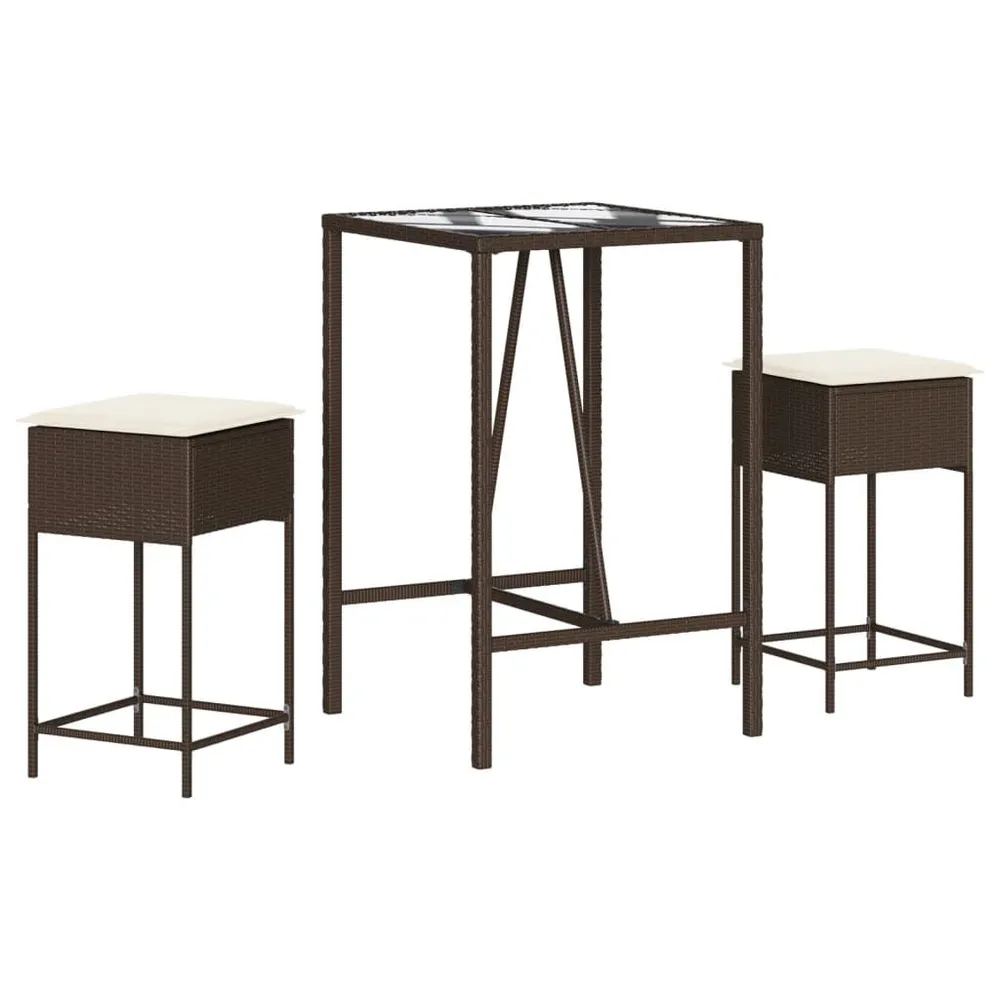 3-delige Tuinbarset met kussens poly rattan bruin Duurzaam Synthetic Rattan