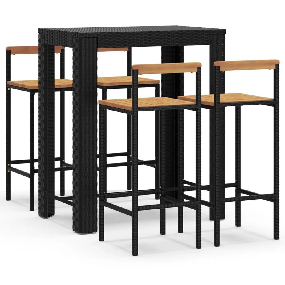 Compleet Tuinset 5-delige Tuinbarset poly rattan en massief acaciahout zwart