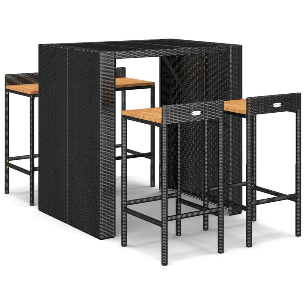 Eet- 5-delige Tuinbarset poly rattan en massief acaciahout zwart