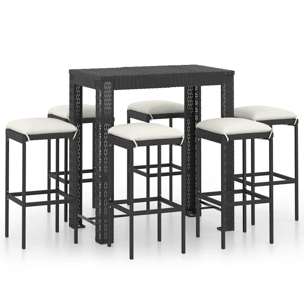 Rattan 7-delige Tuinbarset met kussens poly rattan zwart