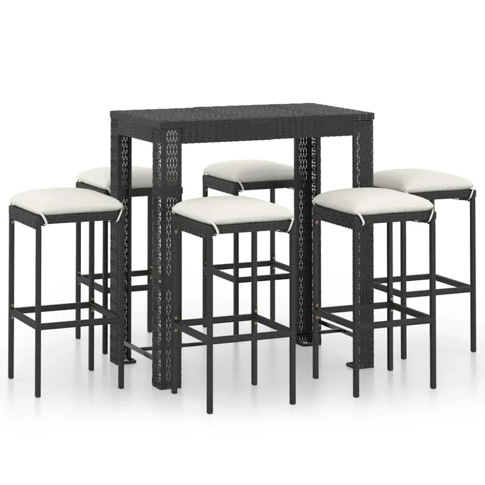 Rattan 7-delige Tuinbarset met kussens poly rattan zwart
