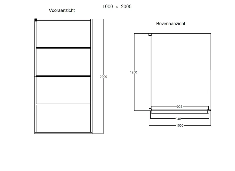 Noire 1000 screen inloopdouche Walk- 1000x2000x10mm