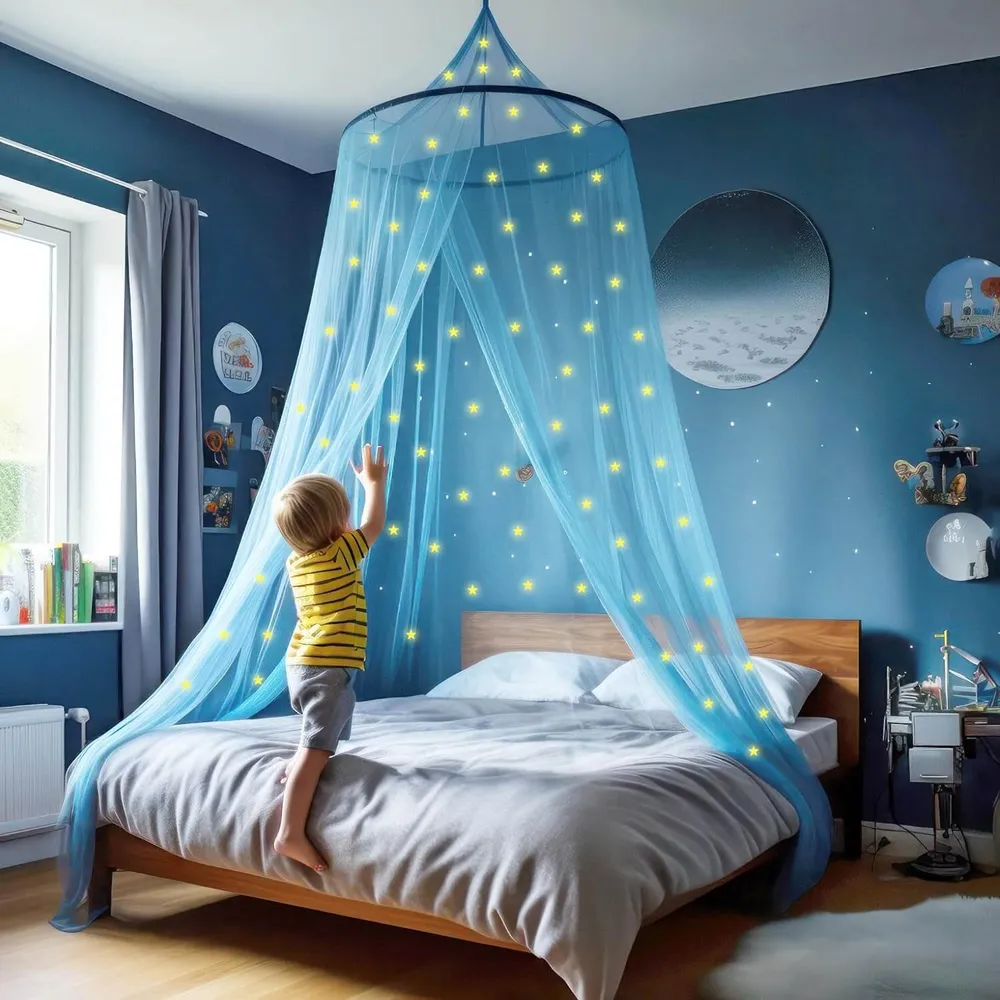 Blauw Bedhemel voor Meisjes met Glow Dark Sterren