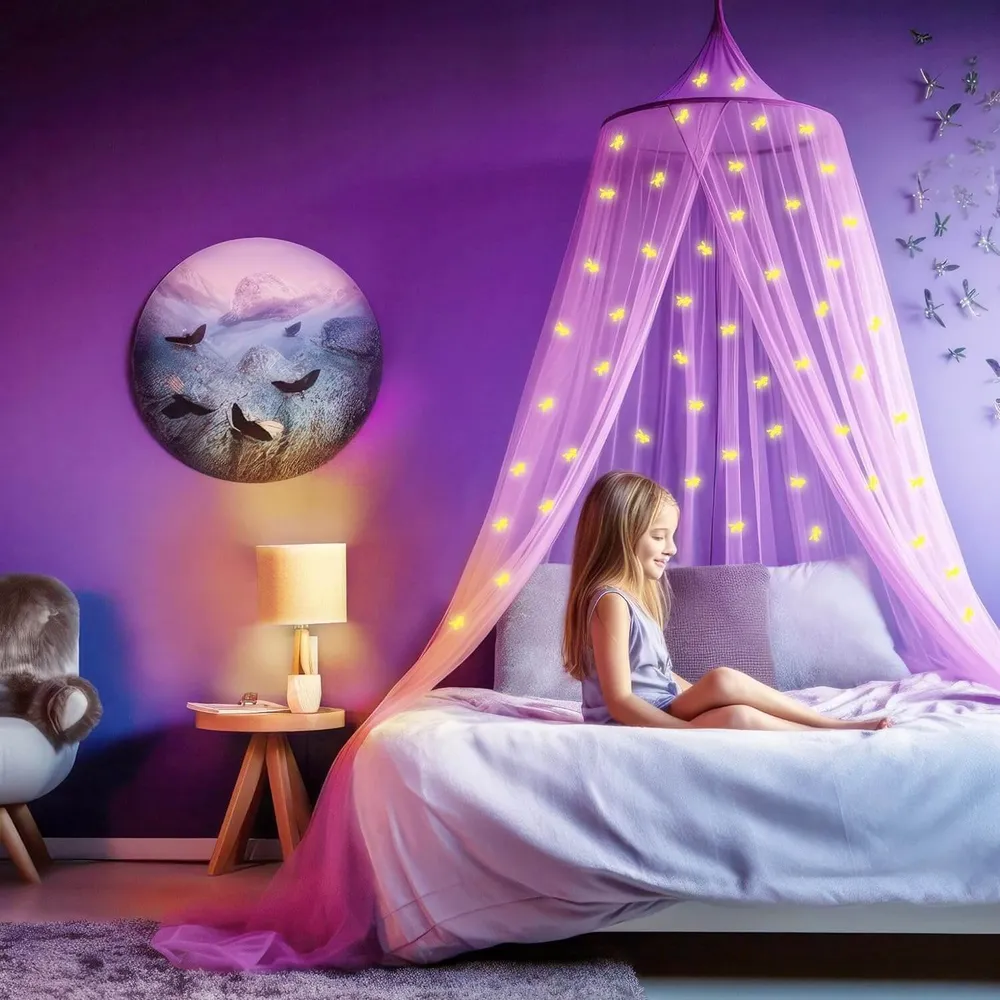 Paars Bedhemel voor Meisjes met Glow Dark Eenhoorns