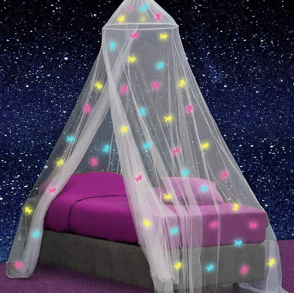 Witte Bedhemel voor Meisjes met Glow Dark Eenhoorns
