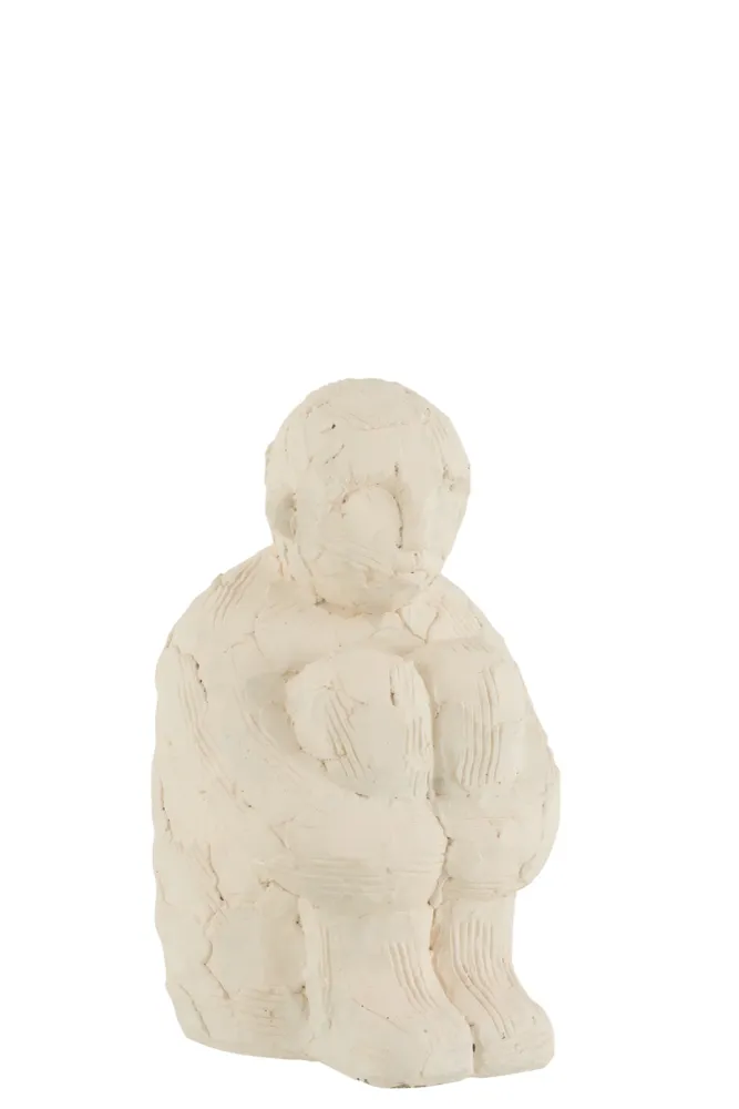 J-Line decoratie Figuur Zittend - cement - wit - large