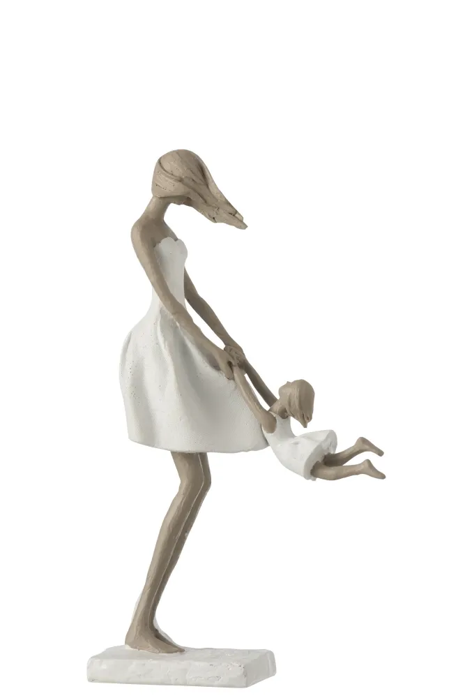 J-Line decoratie Moeder Spelend Met Dochter - polyresin - wit/taupe