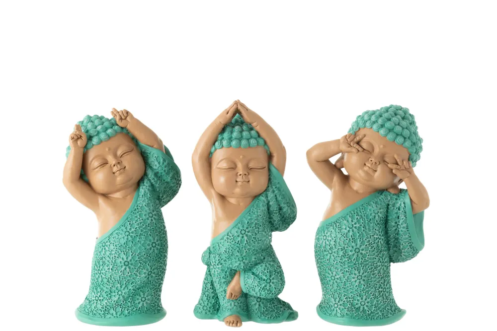 J-Line figuur Monnik Grappig - polyresin - azuur - 3 stuks