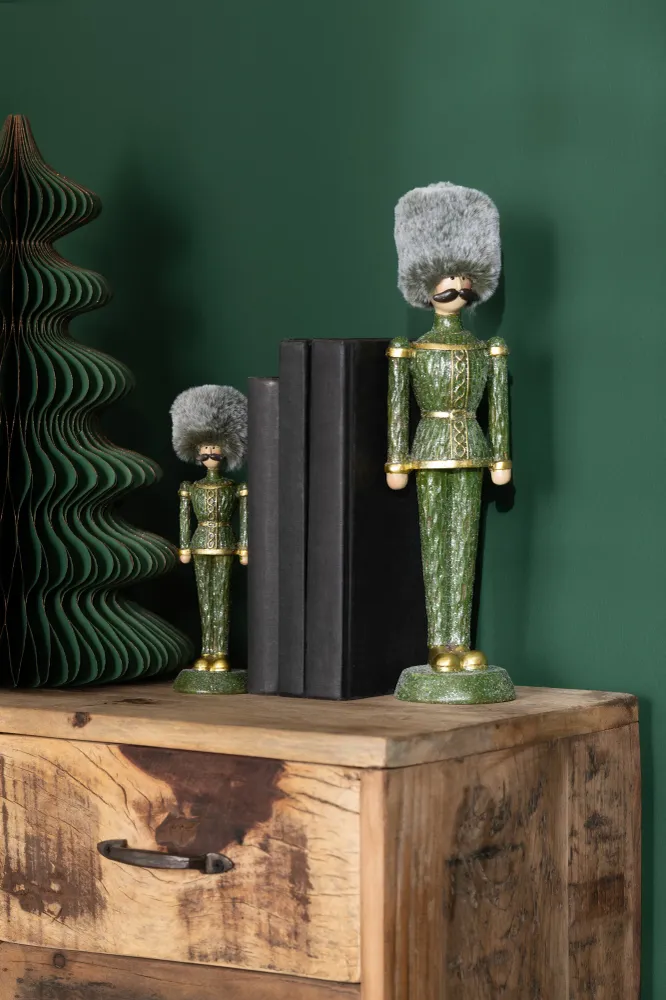 J-Line figuur notenkraker Bont Hoed Glitter - polyeresin - groen - large