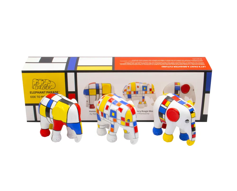 Elephant Parade multipack olifanten Ode Mondriaan – Nipon Kaewkumdee, Esther Springer Hommage aan Mondriaan + Hommage aan...