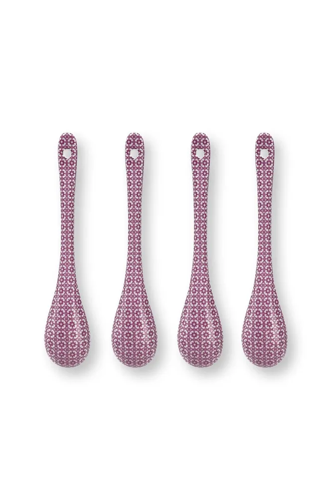 Pip Studio Theelepels Lily&Lotus - Porselein - Lila - Set van 4