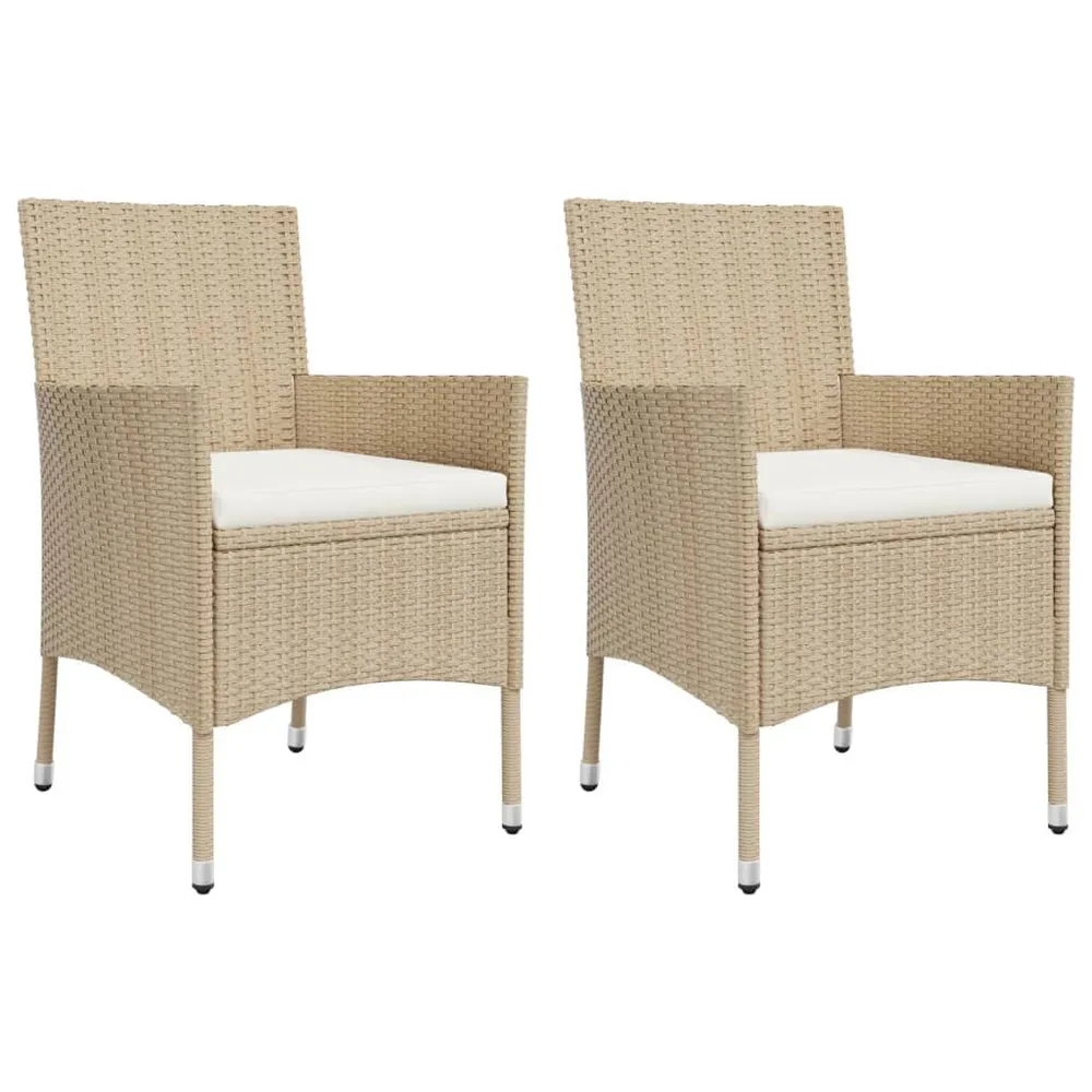 3-delige Bistroset met kussens poly rattan lichtbruin