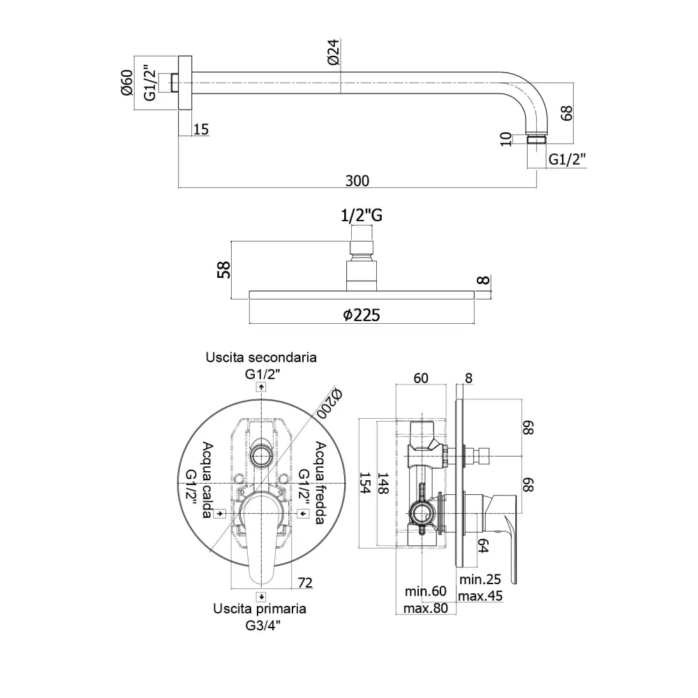 Green shower composition round showerhead, mixer diverter and duplex set