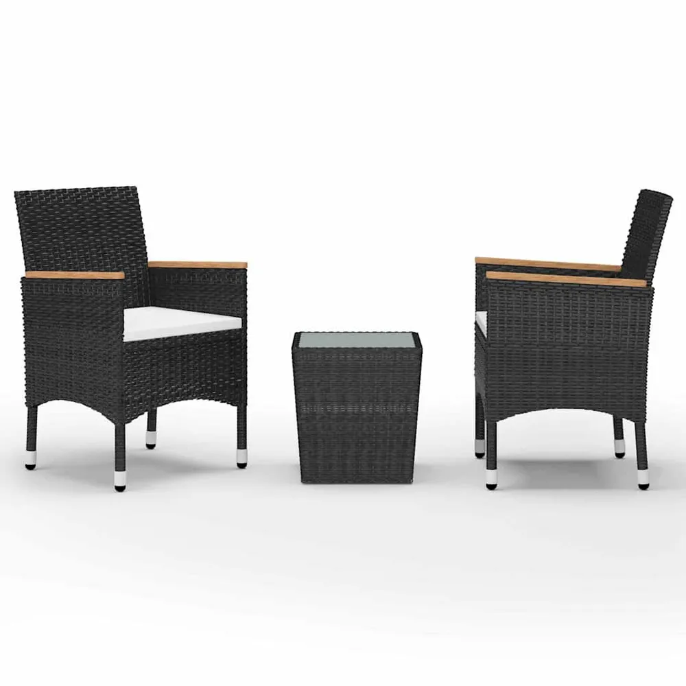 Met Eettafel 3-delige Bistroset poly rattan en gehard glas zwart
