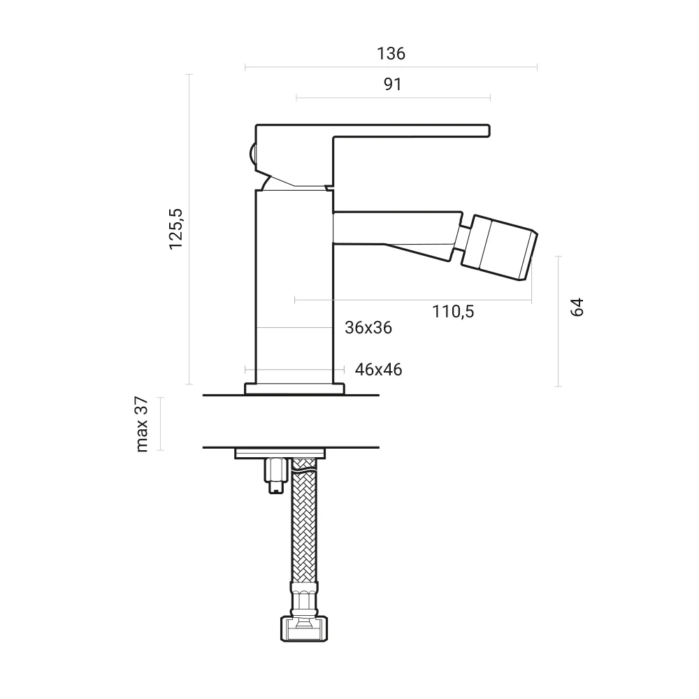 RubiFlux Square composition chrome-plated messing washbasin + bidet mixer tap