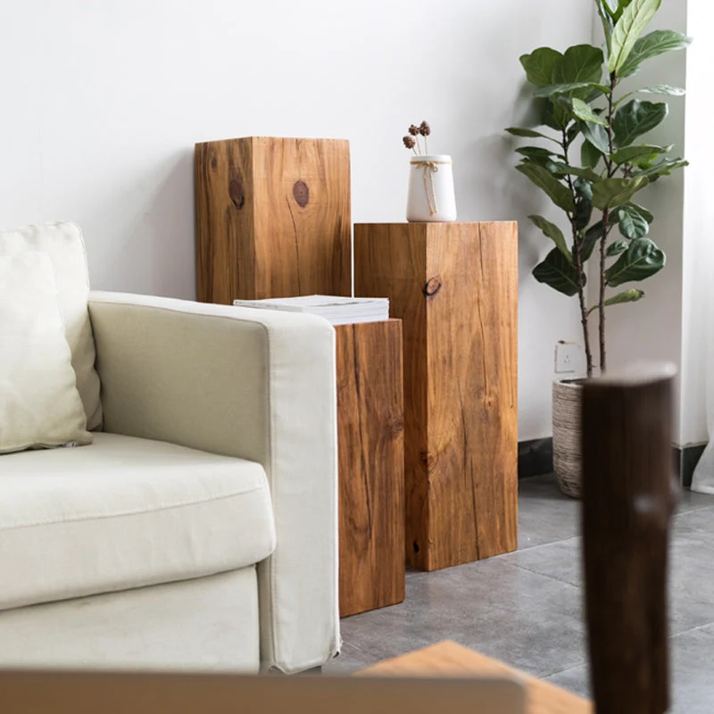 Rustic Sofa Accent Side Table Distressed Square Natural Pedestal Eenkleurig Wood Corner Table voor Luxe Buiten Zitten 14l