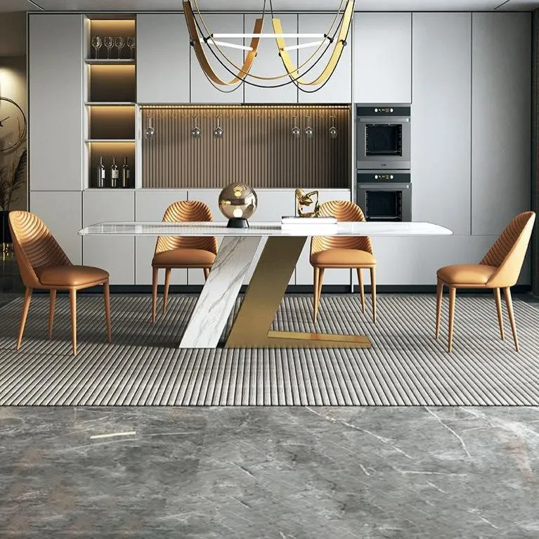 Strak Sintered Stone Top Dining Set Rectangle 1/4/5/7 Pieces Dinette Table Set