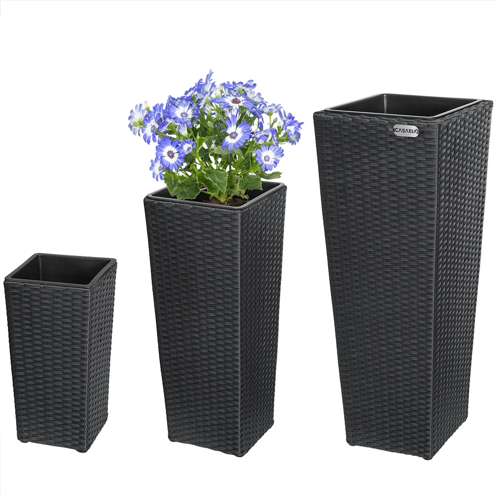 Bloempot / Plantenbak Set - Polyrattan - Set van 3 - Zwart Casaria®
