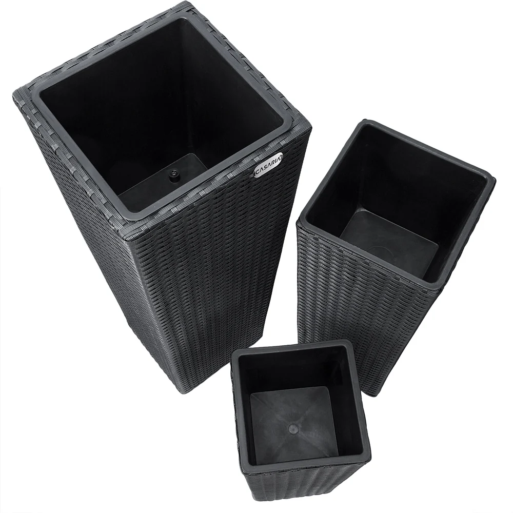 Bloempot / Plantenbak Set - Polyrattan - Set van 3 - Zwart Casaria®