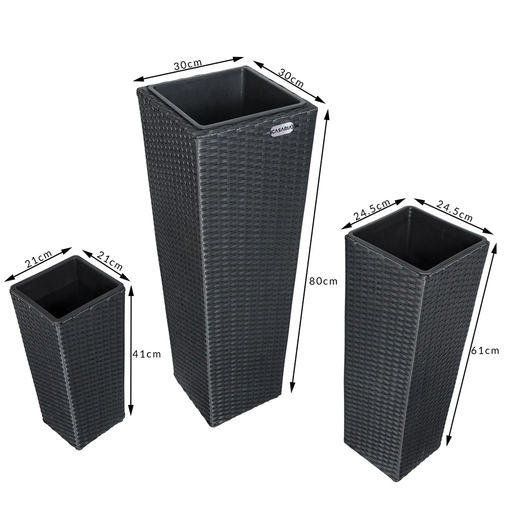 Bloempot / Plantenbak Set - Polyrattan - Set van 3 - Zwart Casaria®