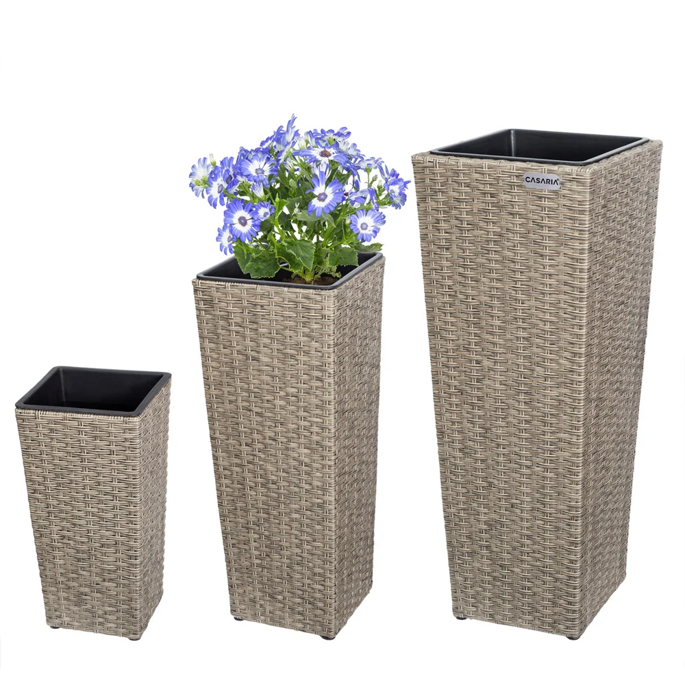 Bloempot / Plantenbak Set - Polyrattan - Set van 3 - Crème Hosel