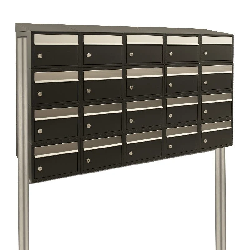 Brievenbusunit Brickset 5-breed, 4-hoog met dak en statief Zwart 195x151,5x38 cm (HxBxD)