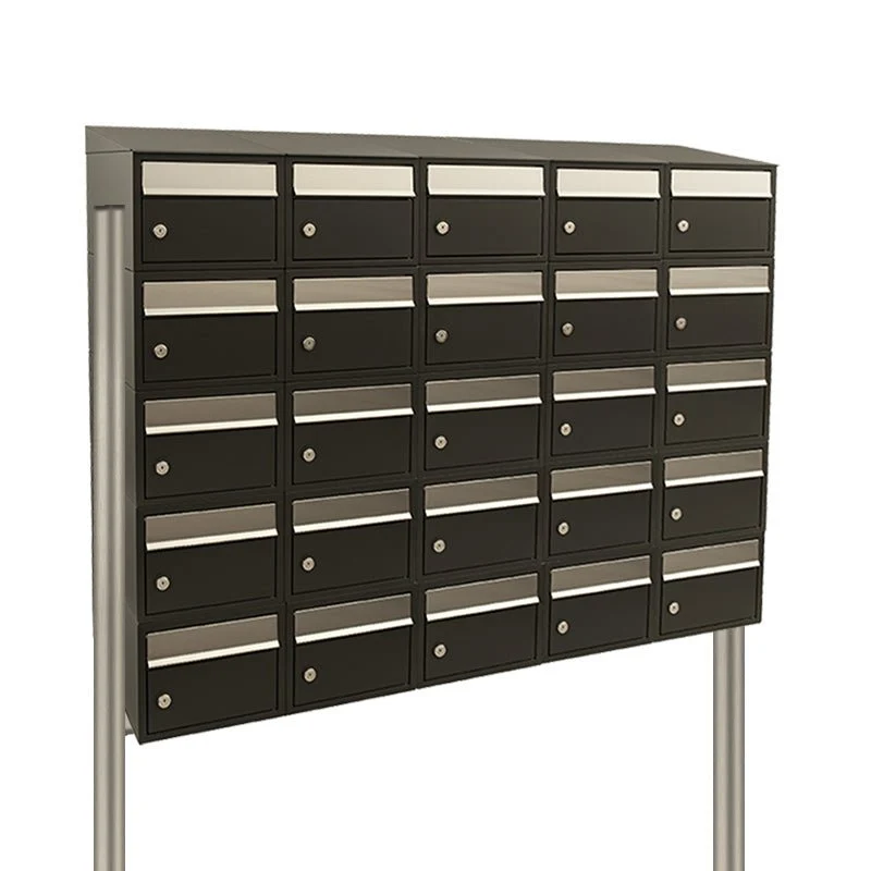 Brievenbusunit Brickset 5-breed, 5-hoog met dak en statief Zwart 195x151,5x38 cm (HxBxD)