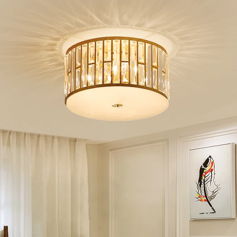 7,5"/16"/22" brede trommel inbouw modernistisch geslepen kristal goud 5 lampen plafondmontage lichtarmatuur met opaal glaz...
