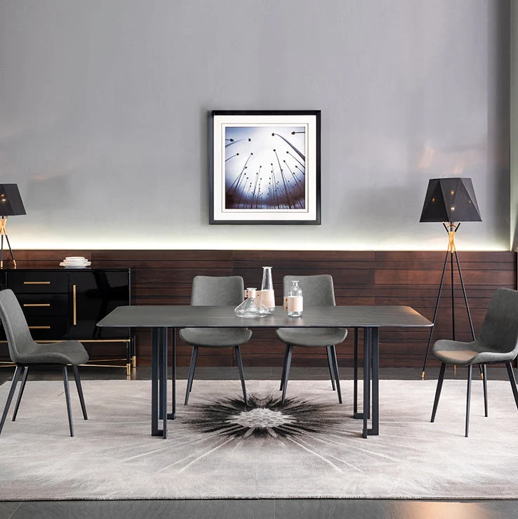 Eigentijds Dining Table Set 1/4/5/9 Pcs Black Sintered Stone Dining Table Armless Chairs