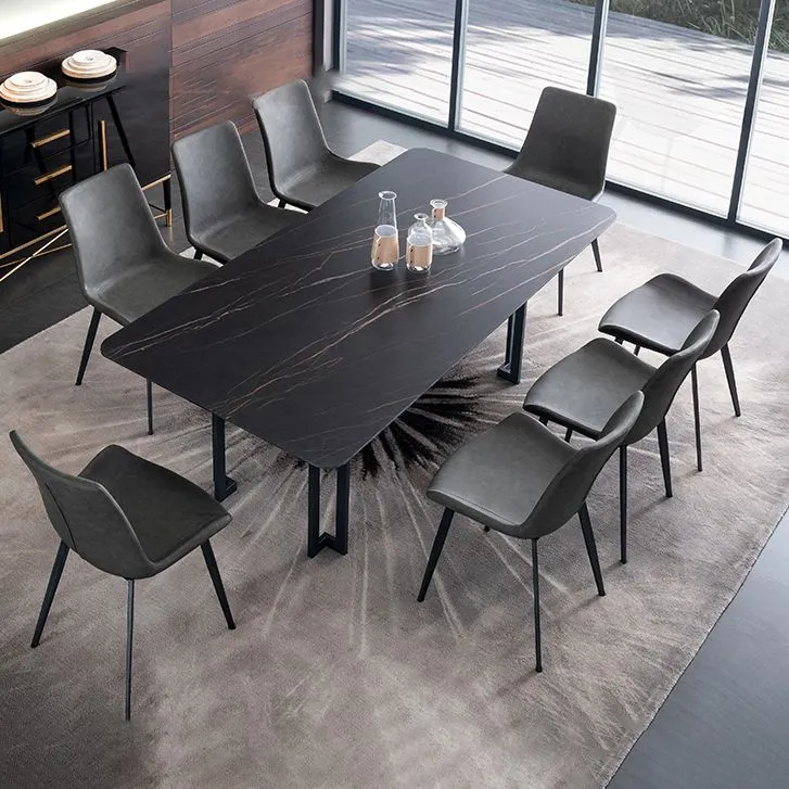 Eigentijds Dining Table Set 1/4/5/9 Pcs Black Sintered Stone Dining Table Armless Chairs