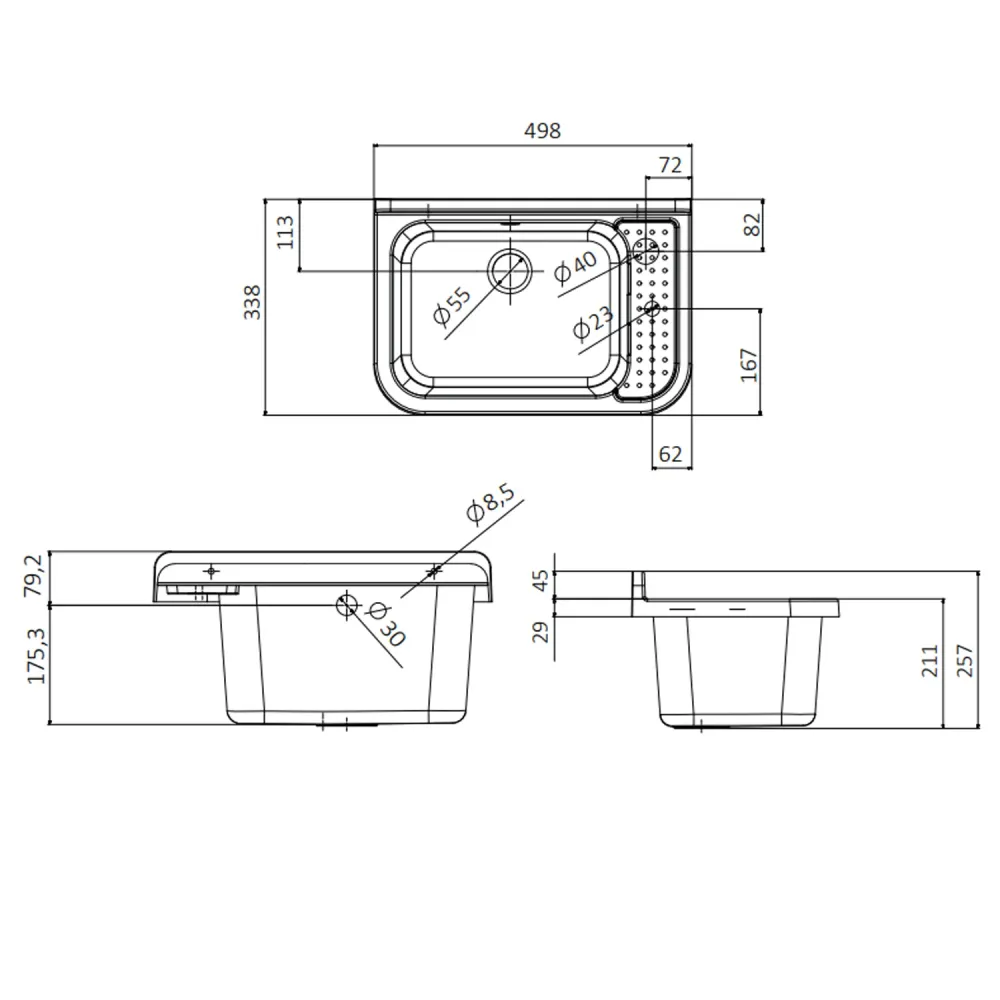 Polypropylene basin 50x34 cm grauw
