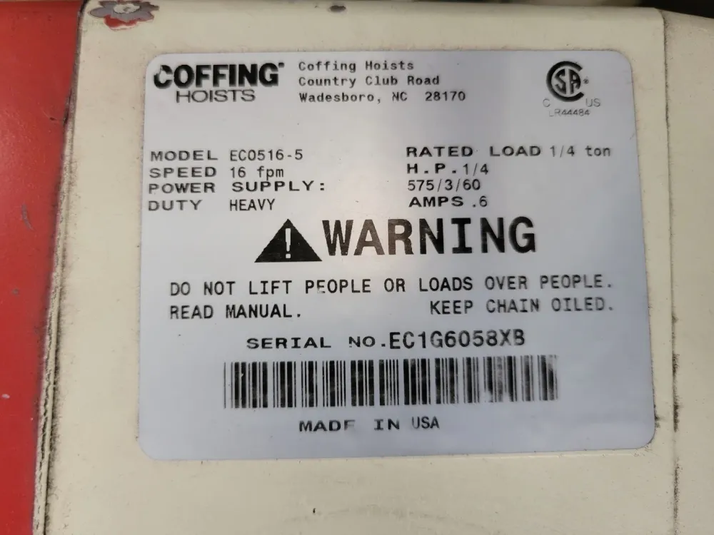 1/4 Ton Chain Hoist w/ 14' Free Standing Overhead Crane EC0516-5