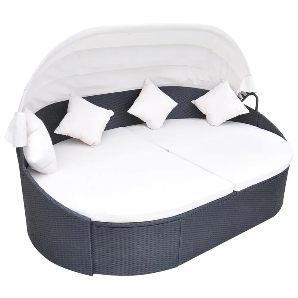Loungebed met luifel poly rattan zwart | Snel Thuisbezorgd