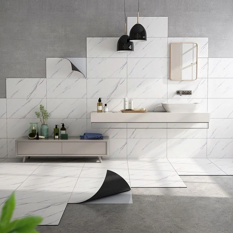 Enkel Tile Wallpaper PVC Rectangular Peel and Stick Backsplash White