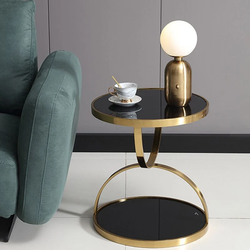 Compacte Balkon Glam Round Double Tier End Table Hoogglans Stone Side Table Shelf 20l