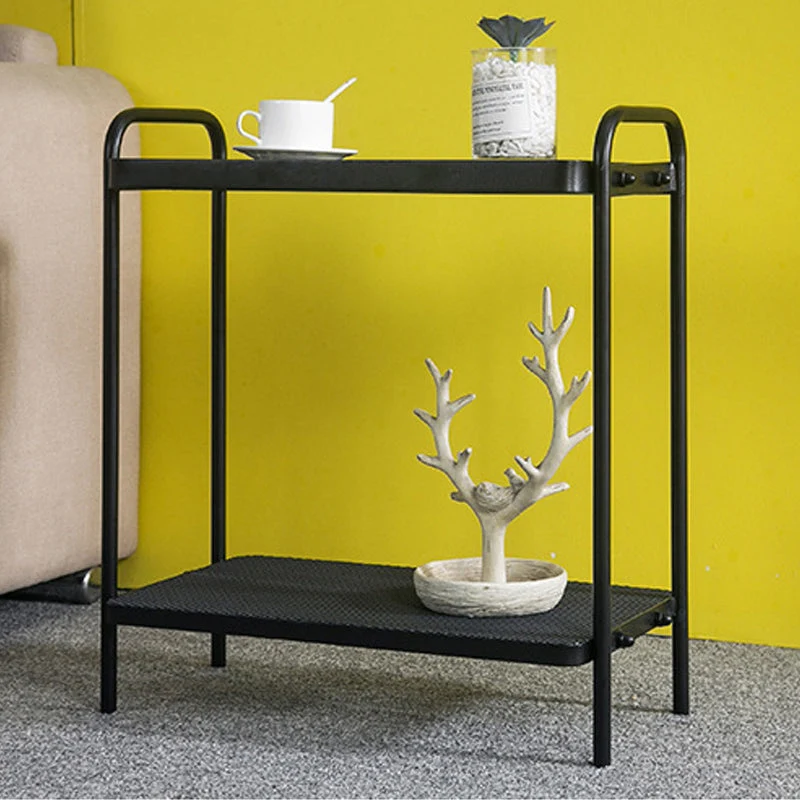 4 Legs Rectangular Side Table 19.68 inch Ruim End Table 2 Shelves met Geïntegreerde Parasol Gat Black