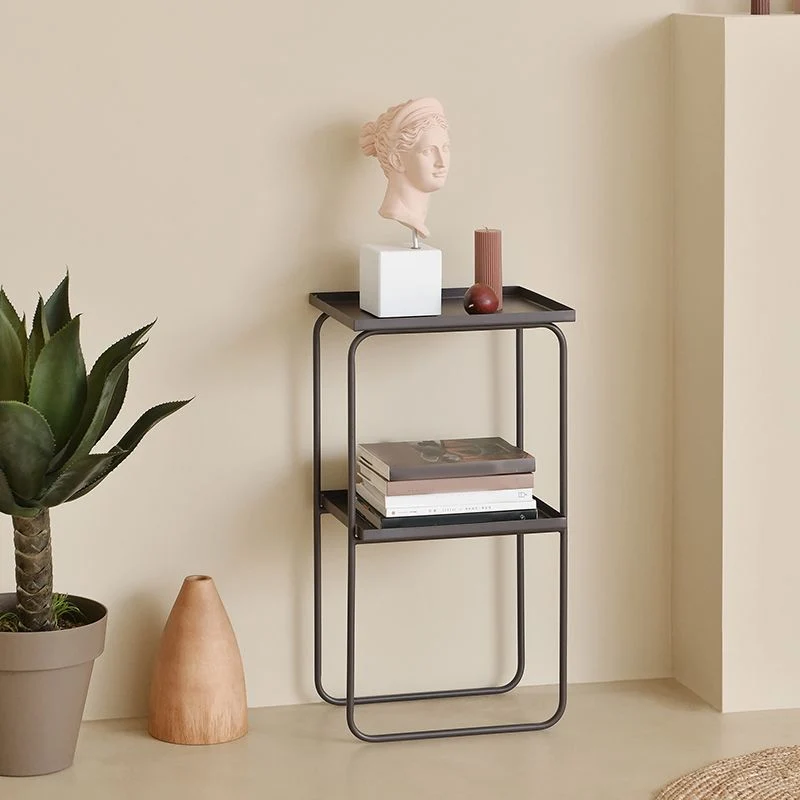 Sled Base Side Table Rectangular Metalen Top End Table Shelf Black