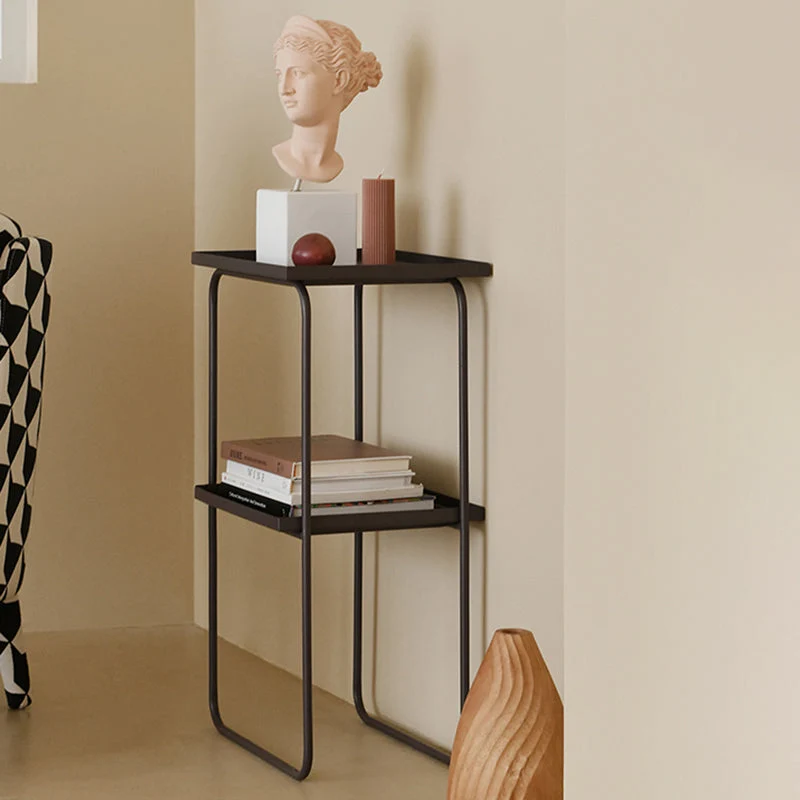 Sled Base Side Table Rectangular Metalen Top End Table Shelf Black