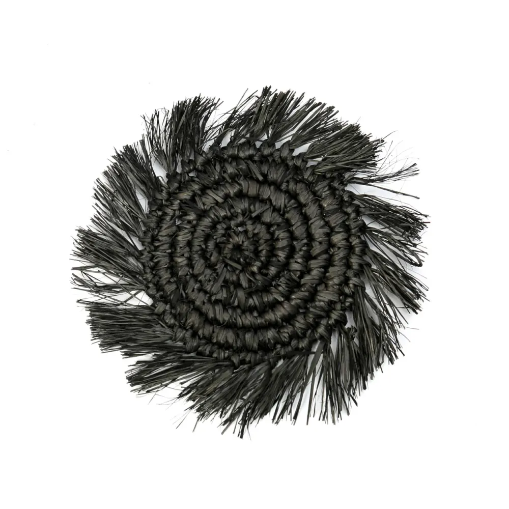 De Fringe Raffia Onderzetter - Zwart