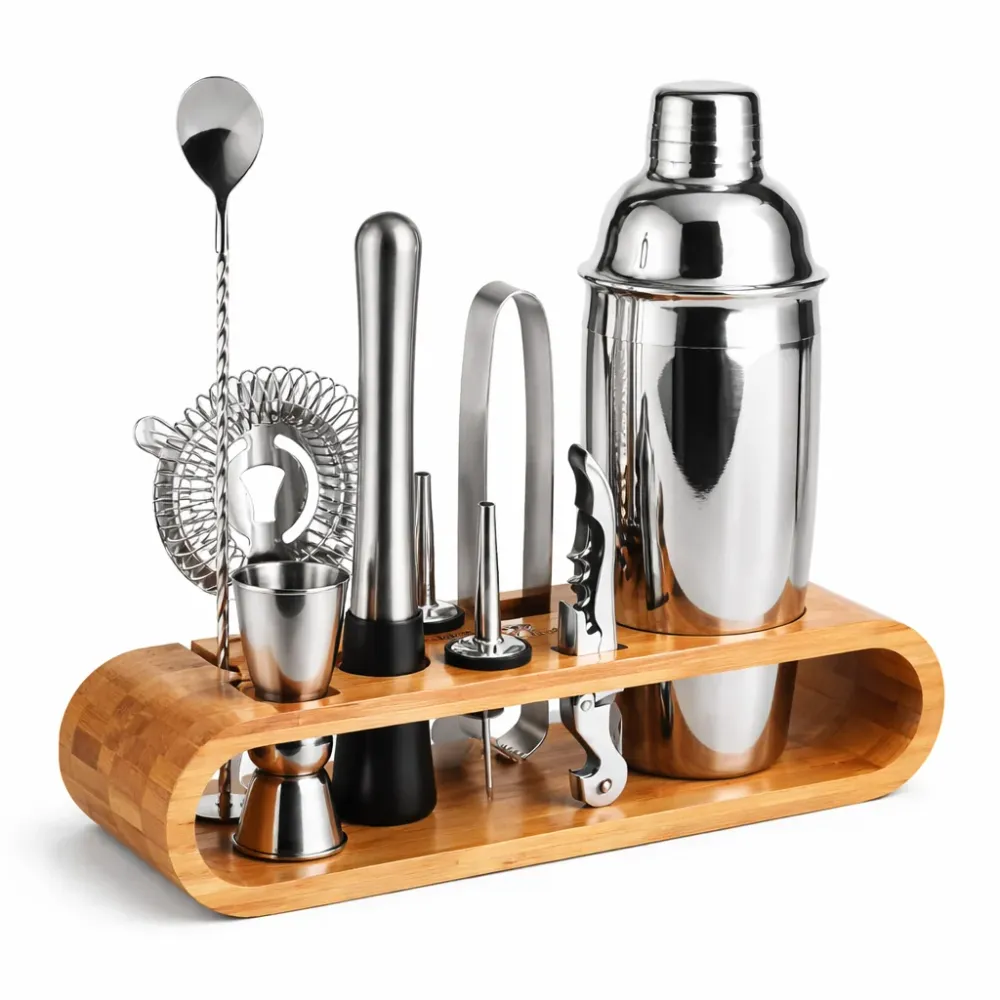 Luxe Cocktailset RVS 750ml met Bamboe Standaard | De Plusser