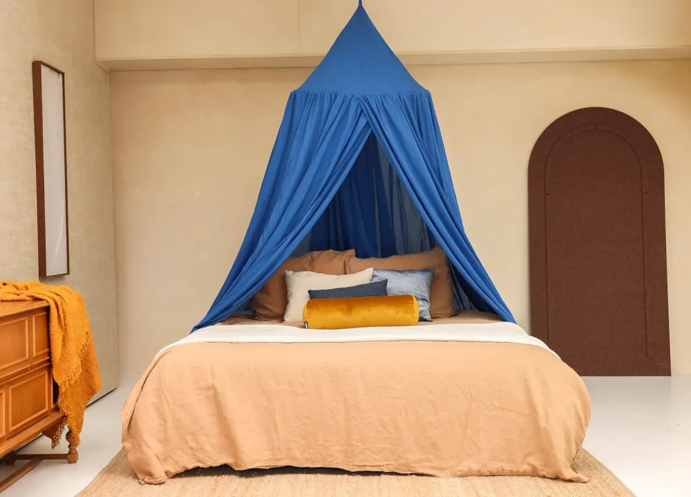 Blauwe Ronde Bedhemel Klamboe voor King Size Bed
