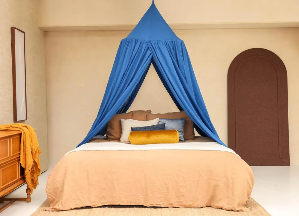 Blauwe Ronde Bedhemel Klamboe voor King Size Bed