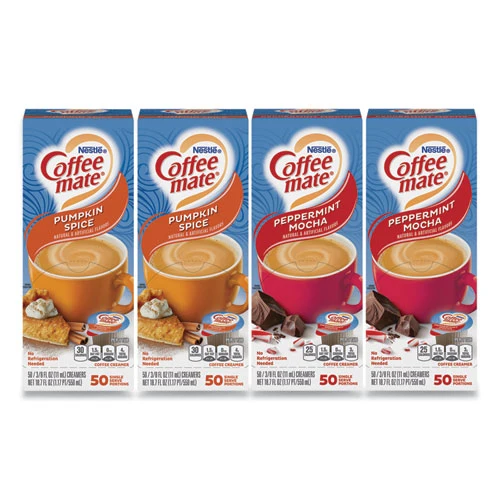 Coffee Mate Liquid Coffee Creamer Peppermint Mocha/pumpkin Spice 0.38oz Mini Cups 50/pk 4 Pk/ct Coffee mate®