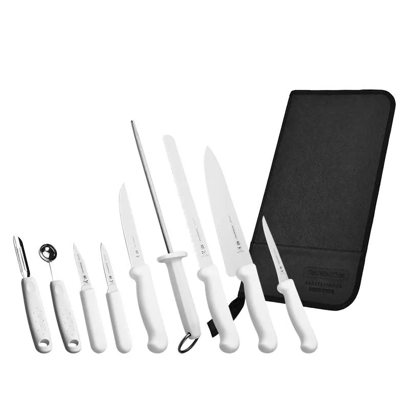 Estuche de cuchillos TRAMONTINA estudiante 10 pzas mango blanco estuche color negro ZONA CHEF