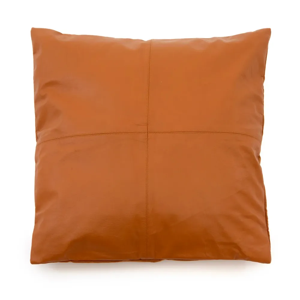 De Four Panel Leather Kussenhoes - Camel - 60x60