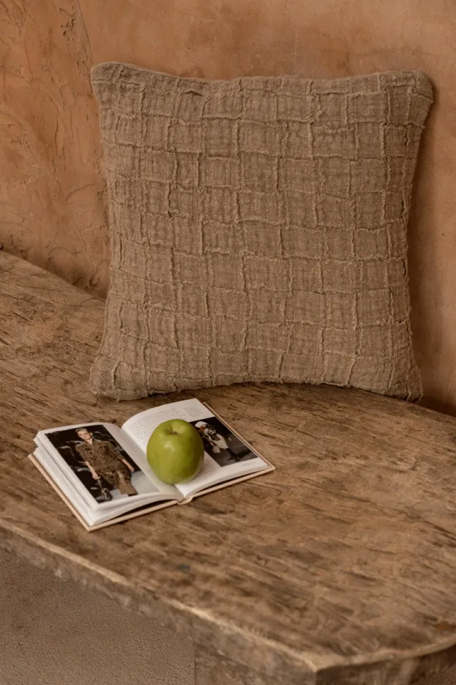 De Linen Damier Kussensloop - Naturel