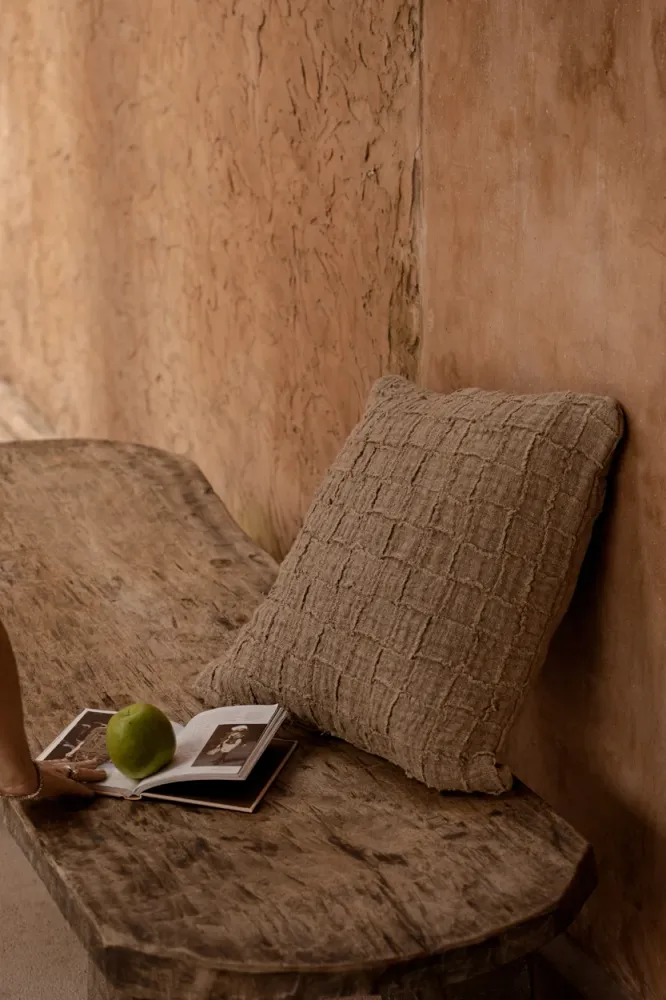 De Linen Damier Kussensloop - Naturel